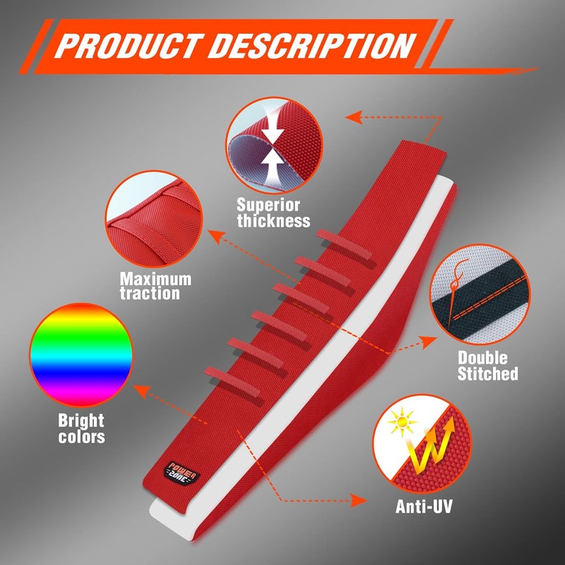 fewfuss Dirt Bike Seat Cover - White Stripe Universial Seat Cover for Dirt Bike - Motorcycle Motorcross Enduro Seat Covers (All Red) - Image 2
